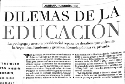 Dilemas de la educación. Adriana Puiggrós